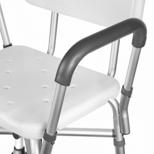 KRZESŁO PRYSZNICOWE SANITARNE Z PORĘCZAMI STABILNE WZMACNIANE DLA SENIORA