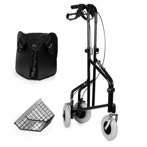 CHODZIK TRÓJKOŁOWY ALUMINIOWY BALKONIK REHABILITACYJNY Z TORBĄ DLA SENIORA SKŁADANY